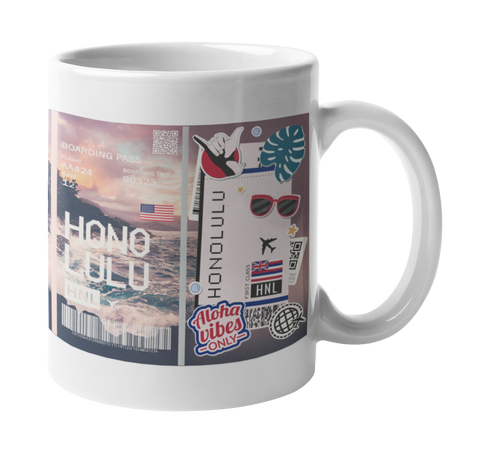 Ticket To Honolulu Collage Art Coffee Mug