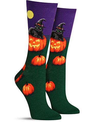 Cat Witch Halloween Women's Crew Socks