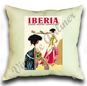 Iberia Airlines 1950's Matador Bag Sticker Linen Pillow Case Cover