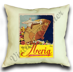 Iberia Airlines 1940's DC-4 South America Bag Sticker Linen Pillow Case Cover
