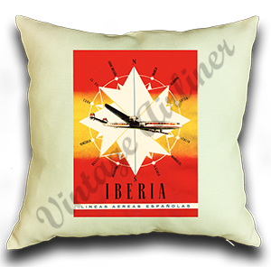 Iberia Airlines 1950's Constellation Bag Sticker Linen Pillow Case Cover