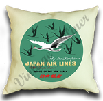 Japan Airlines 1960's Vintage Bag Sticker Linen Pillow Case Cover