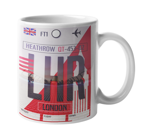 London Heathrow Baggage Tag Art Coffee Mug