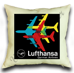 Lufthansa Airlines 1970's Vintage Bag Sticker Linen Pillow Case Cover