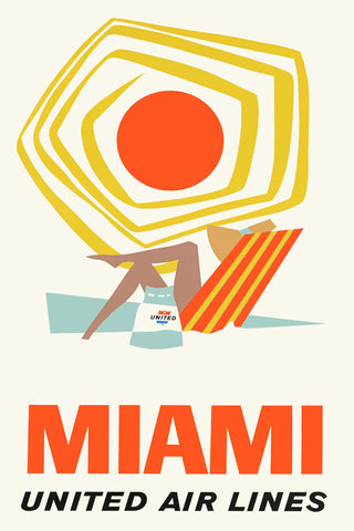 Vintage United Airlines Miami Travel Poster T-shirt