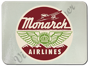 Monarch Airlines 1950's Vintage Bag Sticker Glass Cutting Board
