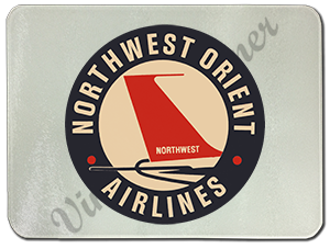 Northwest Orient Airlines Vintage 1950's Bag Sticker Glass Cutting Board