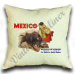 Pan American World Airways Mexico Vintage Linen Pillow Case Cover