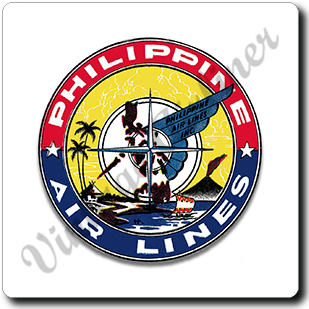 Philippines Airlines 1950's Vintage Bag Sticker Square Coaster