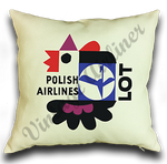 LOT Polish Airlines 1960's Vintage Linen Pillow Case Cover
