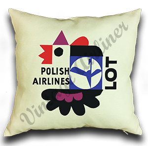 LOT Polish Airlines 1960's Vintage Linen Pillow Case Cover