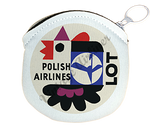LOT Polish Airlines 1960's Vintage Bag Sticker Round Coin Purse