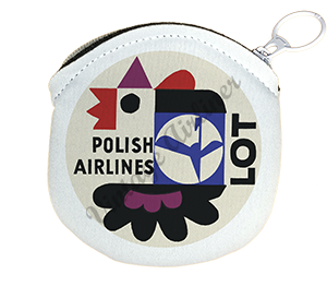 LOT Polish Airlines 1960's Vintage Bag Sticker Round Coin Purse