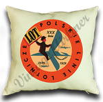 LOT Polish Airlines 1940's Vintage Linen Pillow Case Cover