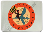 Polish Airlines 1940's Bag Sticker Glass Cutting Board