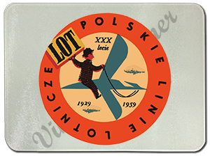 Polish Airlines 1940's Bag Sticker Glass Cutting Board