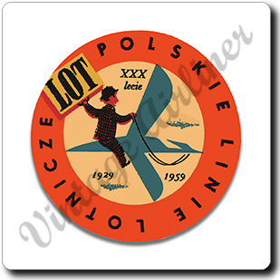 LOT Polish Airlines 1940's Vintage Square Coaster