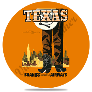 Braniff Airways Texas 1960's Travel Poster Round Coaster