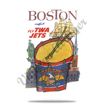 TWA Boston Travel Poster Round Coaster