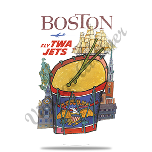 TWA Boston Travel Poster Round Coaster