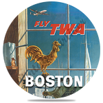 Fly TWA Boston Weathervane Original Travel Poster Round Coaster