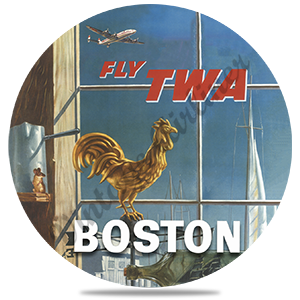 Fly TWA Boston Weathervane Original Travel Poster Round Coaster