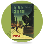 Fly TWA To Chicago Art Institute Lion Original Travel Poster Round Coaster