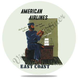 East Coast American Airlines Original Travel Poster Round Coaster