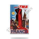 Fly TWA France Couture Original Travel Poster Round Coaster