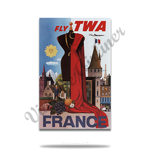 Fly TWA France Couture Original Travel Poster Round Coaster