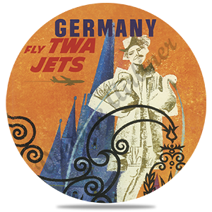 TWA Germany 1950's Travel Poster Round Coaster