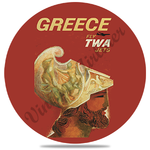 TWA Greece Travel Poster Round Coaster