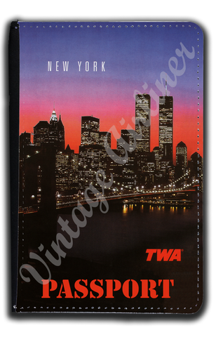 TWA New York City 1980's Travel Poster Passport Case