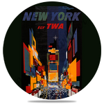 New York Fly TWA Broadway At Night Travel Poster Round Coaster