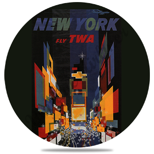 New York Fly TWA Broadway At Night Travel Poster Round Coaster