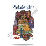 TWA Philadelphia Travel Poster Bag Sticker Round Coaster