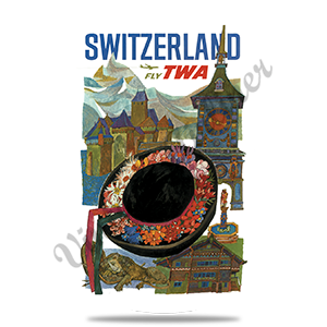 TWA Switzerland Travel Poster Round Coaster