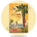 TWA Los Angeles 1950's Travel Poster Round Coaster