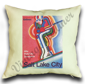 AA Utah Ski Travel Poster Linen Pillow Case Cover