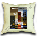 AA New York 1960's Travel Poster Linen Pillow Case Cover