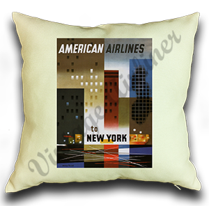 AA New York 1960's Travel Poster Linen Pillow Case Cover