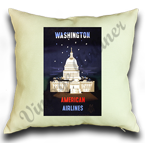 AA Washington DC 1960's Travel Poster Linen Pillow Case Cover