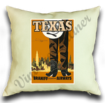 Braniff Airways Texas 1960's Travel Poster Linen Pillow Case Cover