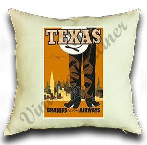 Braniff Airways Texas 1960's Travel Poster Linen Pillow Case Cover