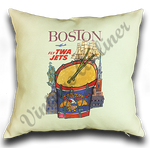 TWA Boston Travel Poster Linen Pillow Case Cover