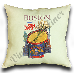 TWA Boston Travel Poster Linen Pillow Case Cover