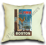 Fly TWA Boston Weathervane Original Travel Poster Linen Pillow Case Cover