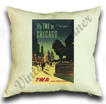 Fly TWA To Chicago Art Institute Lion Original Travel Poster Linen Pillow Case Cover