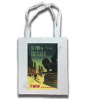 Fly TWA To Chicago Art Institute Lion Original Travel Poster Tote Bag