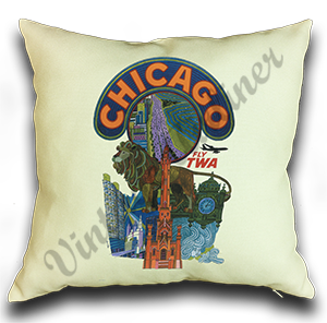 TWA Chicago Travel Poster Linen Pillow Case Cover